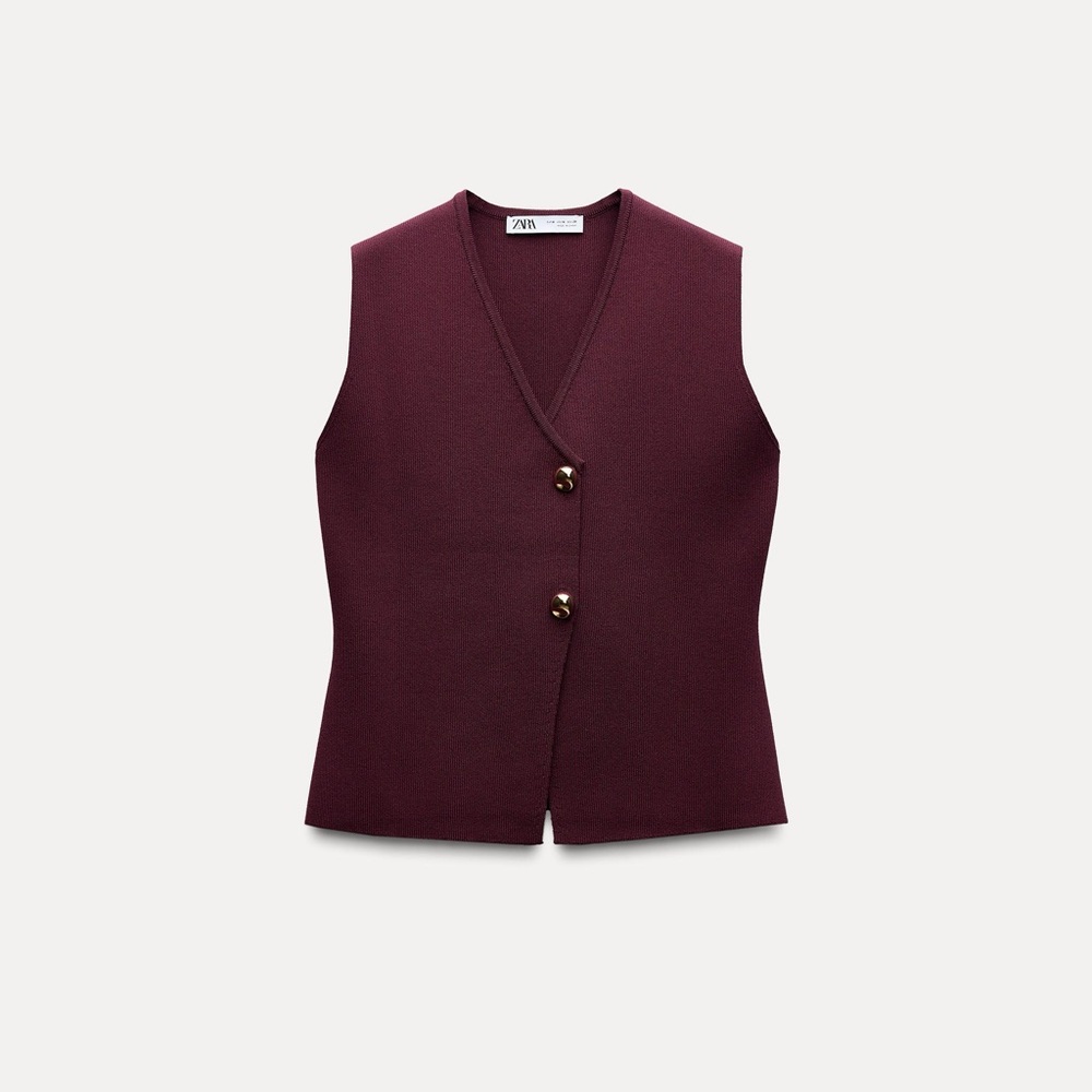 Zara Deep Burgundy Buttoned Vest